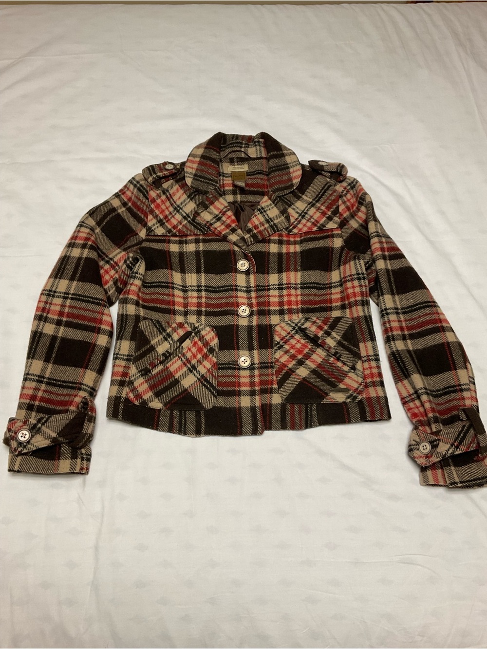 Ruff Hewn Plaid Wool Blend Mid Length Jacket Coat Cabincore. Size L